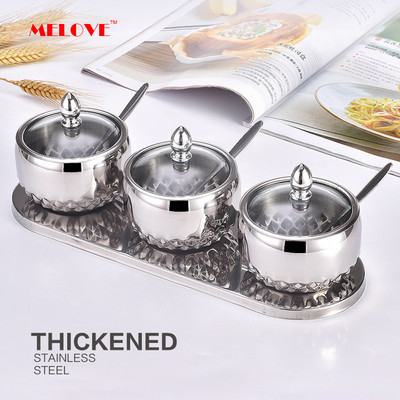 Ízesítő doboz 3 részes rozsdamentes acél szett Konyhai borsos edény sótartó cukortartály fűszer tégely konyhai kütyü készletek