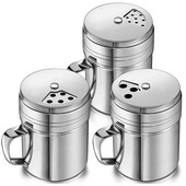 3-osaline maitseainepudel käepidemega roostevabast terasest vürtsisegisti metallist mitmekülgne pöörleva kaanega dredge shaker