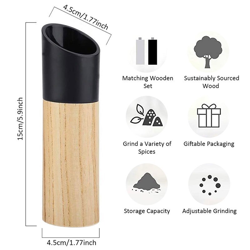 TEENRA medienos druskos ir pipirų malūnėlis Prieskonių žolelių malūnėlis Reguliuojamas druskos ir pipirų plaktuvai Virtuvės prieskonių indeliai