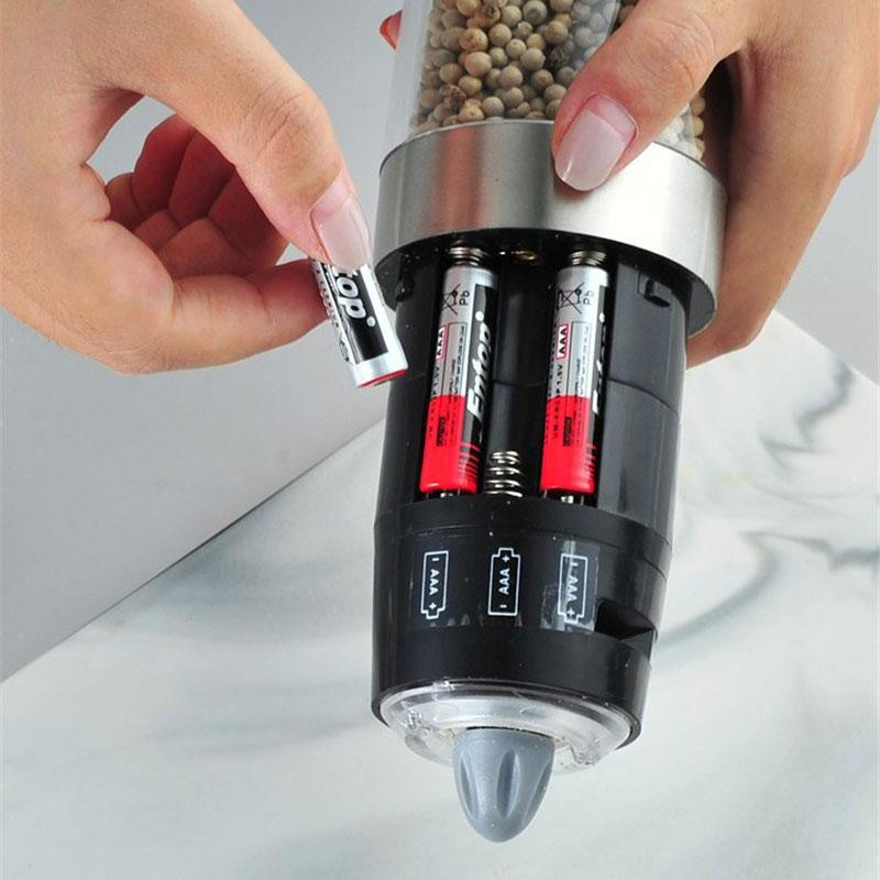 Elektrinė druskos ir pipirų malūnėlis pipirų malūnėlis virtuvės prieskonių automatinis gravitacinis plaktuvas Reguliuojamas stambumo kepimo BBQ prieskonių įrankis