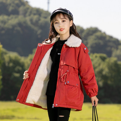 Jesensko zimska jakna za djevojčice s toplom postavom i vezicama u struku