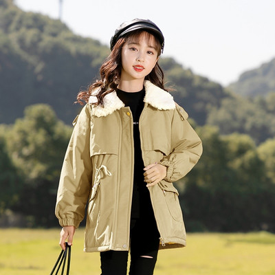 Jesensko zimska jakna za djevojčice s toplom postavom i vezicama u struku