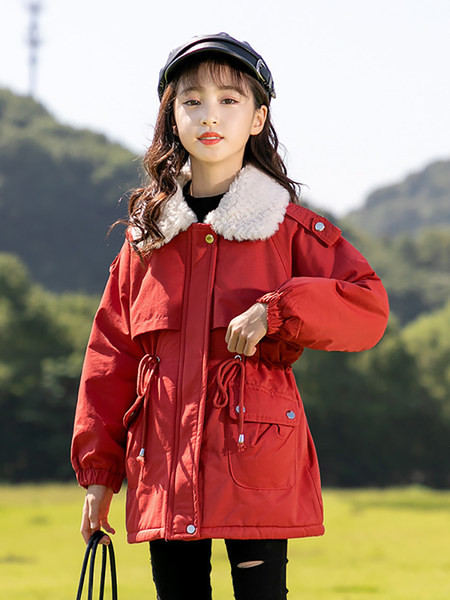 Jesensko zimska jakna za djevojčice s toplom postavom i vezicama u struku