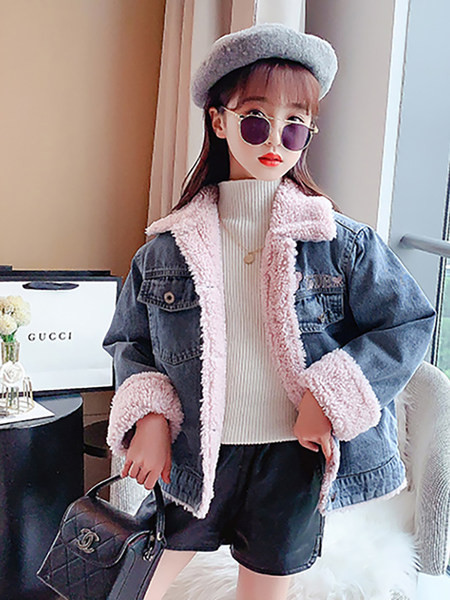 Palton de blugi pentru copii cu căptușeală din puf și urs