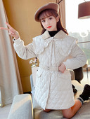 Geaca de iarna pentru copii cu guler mare, nasturi si curea pentru fete