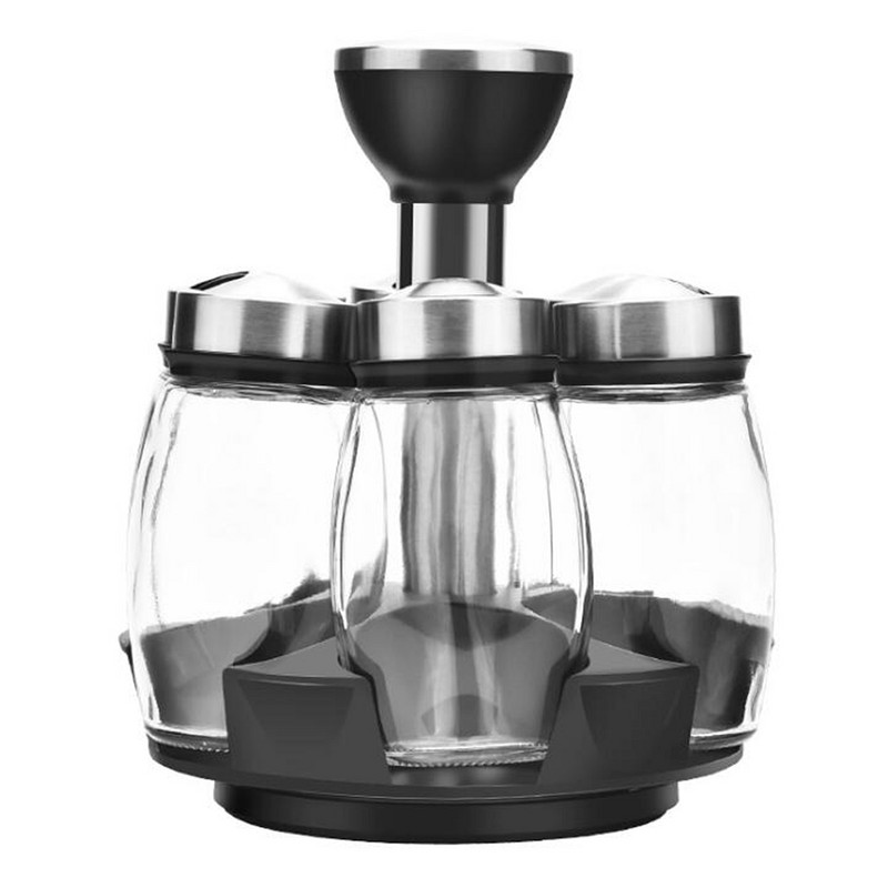 6db Forgatható tégely fűszerekhez Üveg Konyhai Üveg Fűszertartó Só Bors shaker Fűszeres üvegkészlet Konyhai fűszertartó