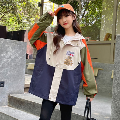 Jachetă de vânt de primăvară-toamnă pentru fete cu șireturi și inscripții