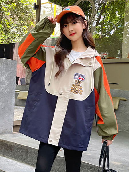 Jachetă de vânt de primăvară-toamnă pentru fete cu șireturi și inscripții