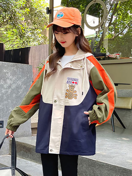 Jachetă de vânt de primăvară-toamnă pentru fete cu șireturi și inscripții