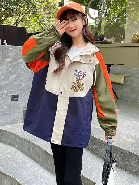 Jachetă de vânt de primăvară-toamnă pentru fete cu șireturi și inscripții