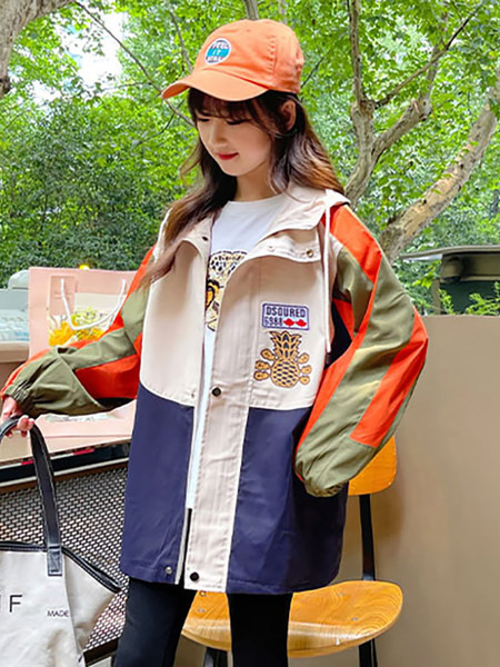 Jachetă de vânt de primăvară-toamnă pentru fete cu șireturi și inscripții