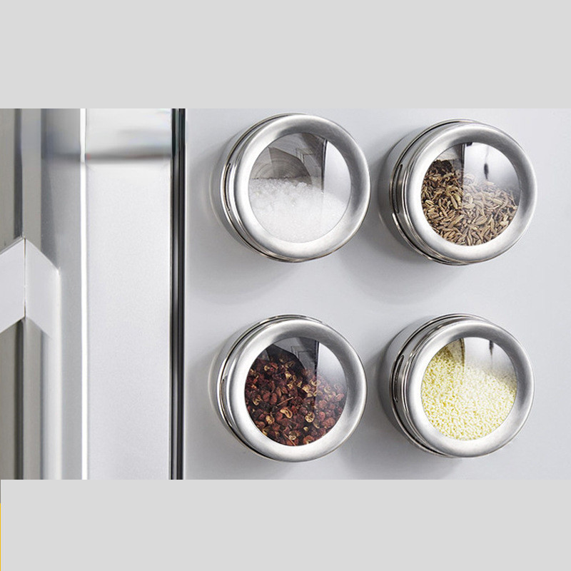 4db Mágneses szívású fűszeres doboz falra szerelhető rozsdamentes acél fűszeres doboz hűtőszekrény grillező fűszeres locsoló palack