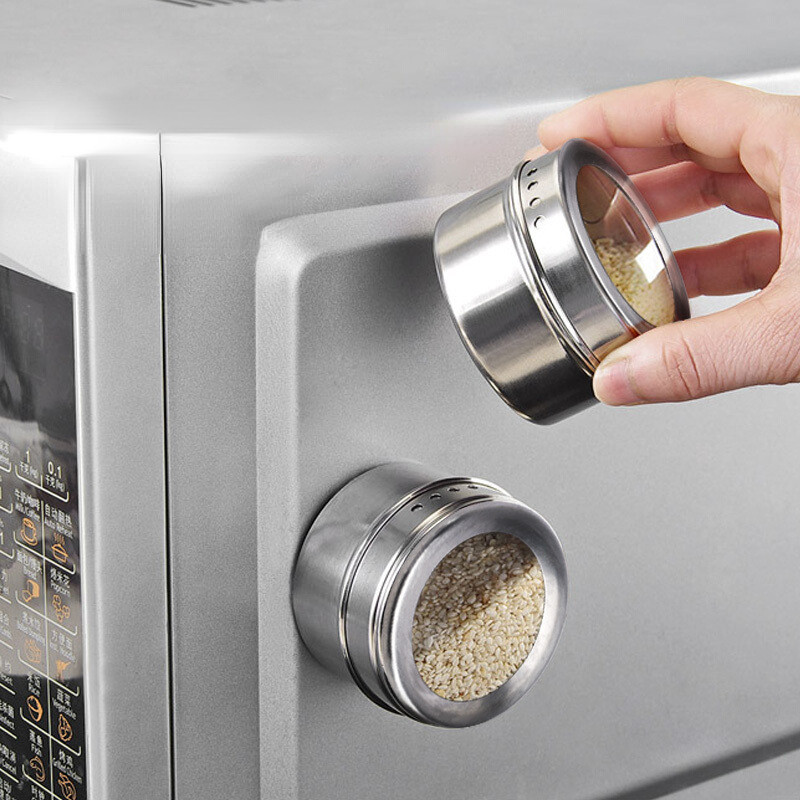 4db Mágneses szívású fűszeres doboz falra szerelhető rozsdamentes acél fűszeres doboz hűtőszekrény grillező fűszeres locsoló palack