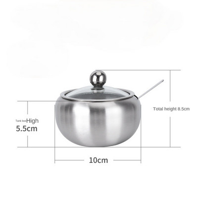 Cutie de condimente de bucătărie, zahăr mare din oțel inoxidabil, cu capac din sticlă transparentă și lingură JU32321