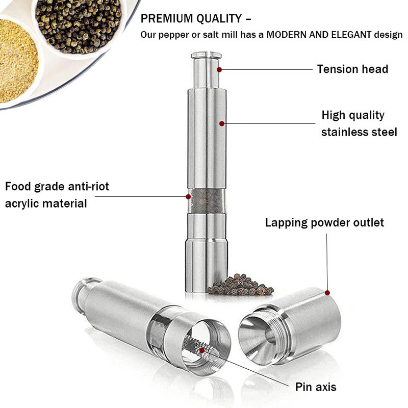 TEENRA râșniță de piper cu împingere cu degetul mare Moara de sare și piper din oțel inoxidabil Mașină de tocat sos de condimente Borcane de condimente manuale Accesorii de bucătărie