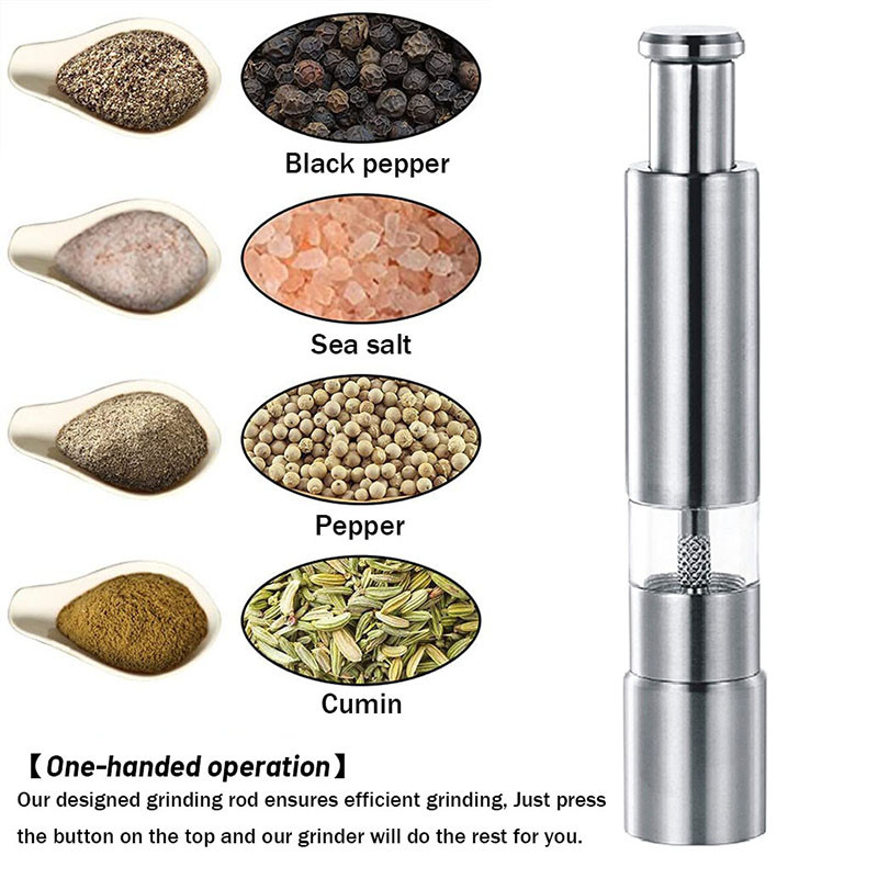 TEENRA râșniță de piper cu împingere cu degetul mare Moara de sare și piper din oțel inoxidabil Mașină de tocat sos de condimente Borcane de condimente manuale Accesorii de bucătărie