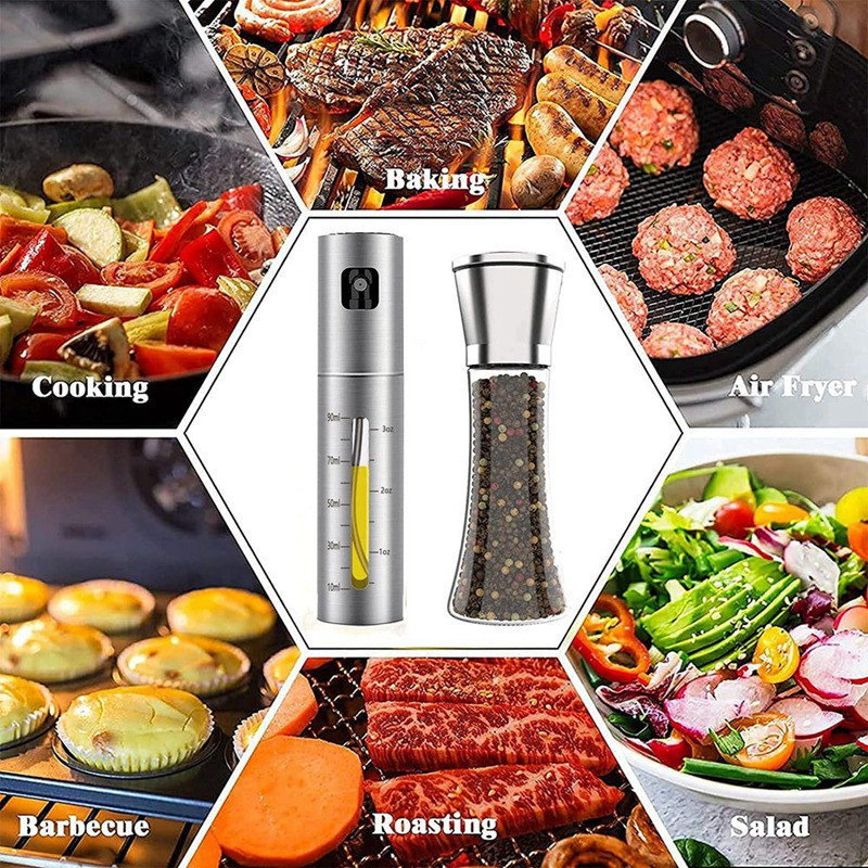 Pulverizator de ulei de măsline pentru gătit, sticlă de pulverizare de ulei de bucătărie Mister Spritzer de ulei pentru salată, include râșnița de piper