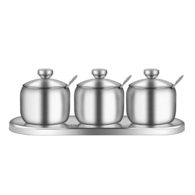 Set borcan de condimente 304 din oțel inoxidabil 304 sticle de condimente de bucătărie Borcan cu capac și lingură pentru condimente Sticla de condimente pentru piper