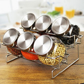 6db/készlet Rozsdamentes acél fedő Fűszeres edény Fűszeres üveg Üveg Konyhai kellékek Anyagok Sócella forgásszabályozás