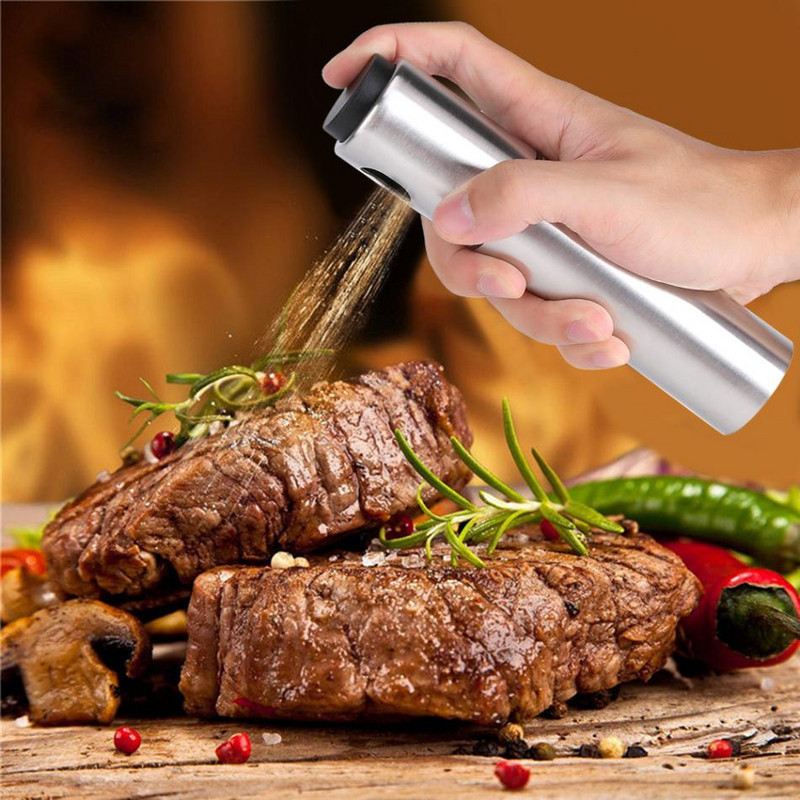 100 ml-es rozsdamentes acél olíva szivattyú spray palack olaj permetező olajozó edény BBQ grill főzőeszköz kanna edény konyhai eszköz