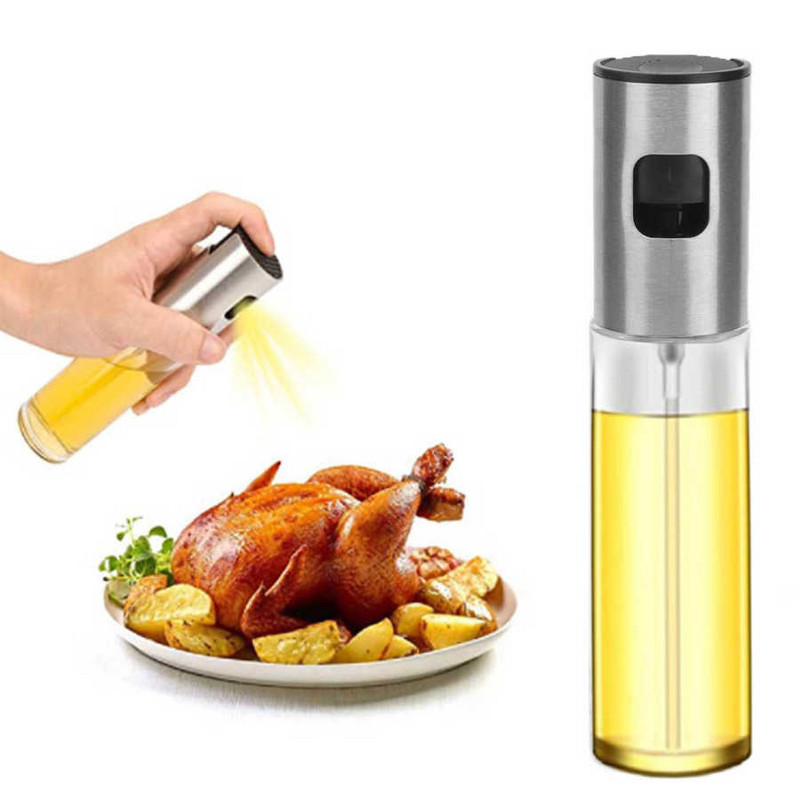 100 ml-es rozsdamentes acél olíva szivattyú spray palack olaj permetező olajozó edény BBQ grill főzőeszköz kanna edény konyhai eszköz