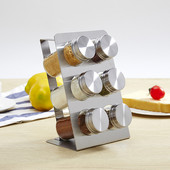 6 stiklainių prieskonių lentynėlė nerūdijančio plieno prieskonių stovo laikiklis pagardų druskos pipirų karuselė prieskonių indeliai stiklinis laikymo indas