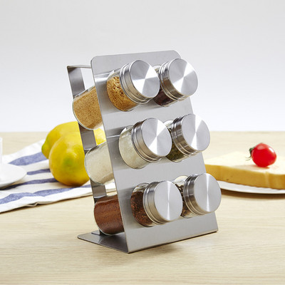 6 stiklainių prieskonių lentynėlė nerūdijančio plieno prieskonių stovo laikiklis pagardų druskos pipirų karuselė prieskonių indeliai stiklinis laikymo indas