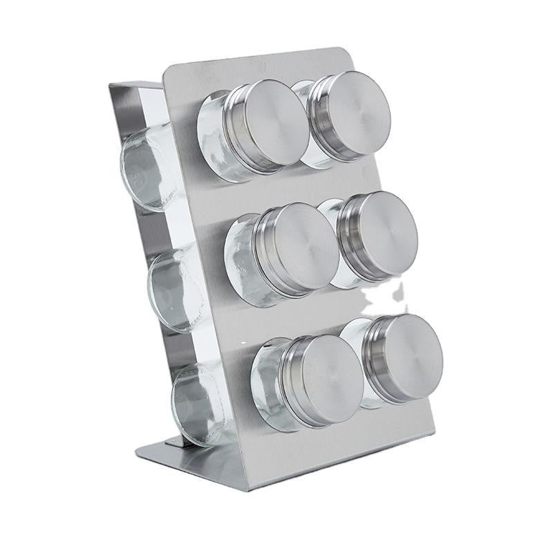 6 stiklainių prieskonių lentynėlė nerūdijančio plieno prieskonių stovo laikiklis pagardų druskos pipirų karuselė prieskonių indeliai stiklinis laikymo indas