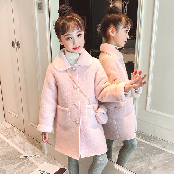 Palton de iarna pentru copii cu nasturi si buzunar pentru fete