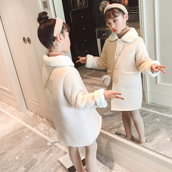 Palton de iarna pentru copii cu nasturi si buzunar pentru fete