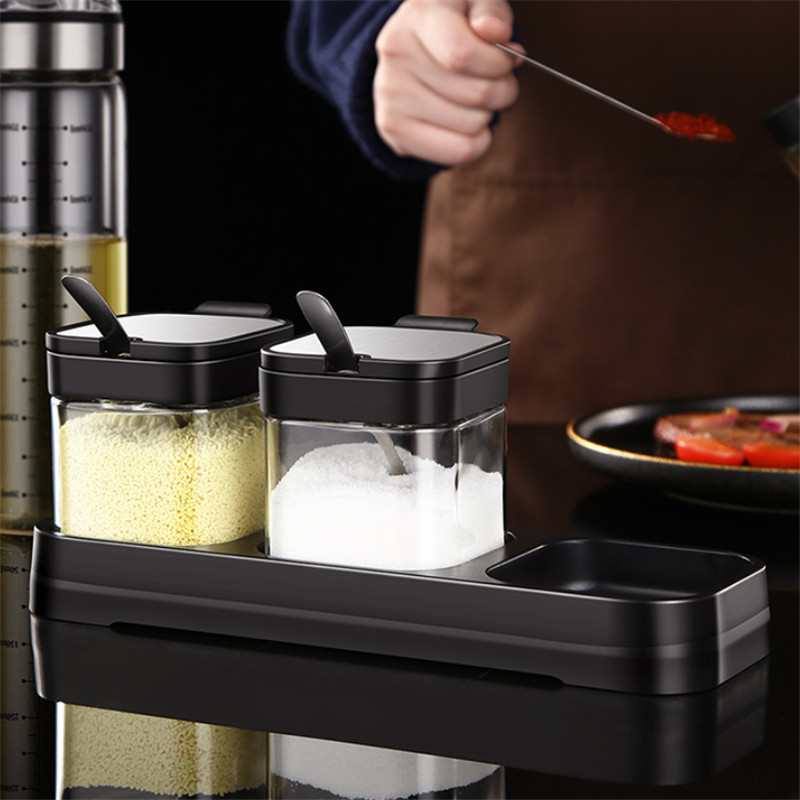 Hőálló üveg fűszeres dobozok Fűszertartó készlet Lezárt ételízesítő tároló palack Só és bors shakerek Konyhai főzőeszközök