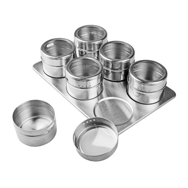 Rozsdamentes acél fűszeres üveg Mágneses fűszer tégelyek Só Cukor Bors Fűszeres Palacktartó Doboz Konyhai Tároló Szervező