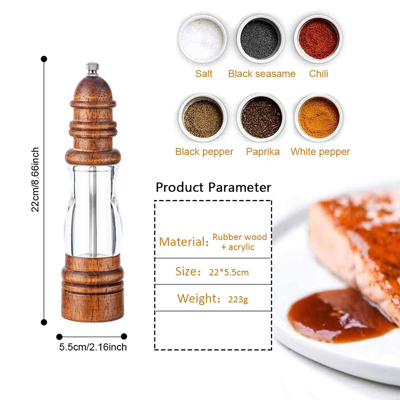 TEENRA râșniță manuală sare piper râșniță din lemn pentru piper și condimente râșniță de mână pentru condimente râșniță cu perie unealtă de bucătărie