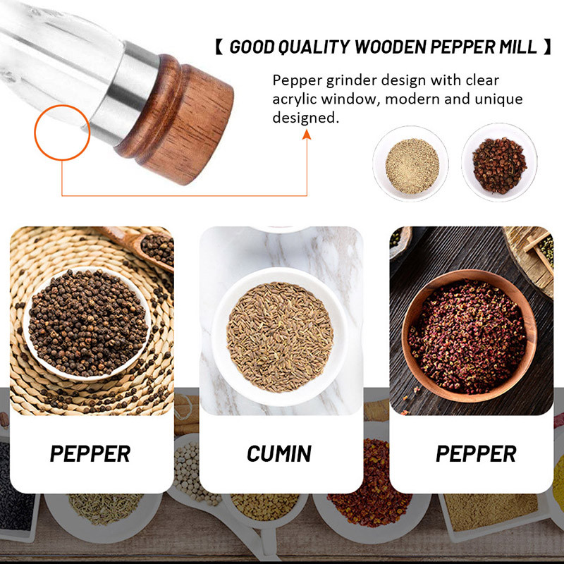 TEENRA râșniță manuală sare piper râșniță din lemn pentru piper și condimente râșniță de mână pentru condimente râșniță cu perie unealtă de bucătărie