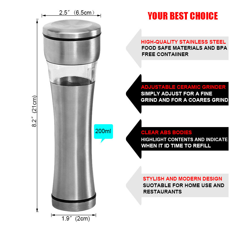TEENRA Agitatoare manuale pentru sare si piper Macinata de piper din otel inoxidabil Macinata pentru moara de ierburi Unelte portabile pentru macina de bucatarie