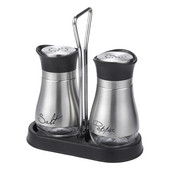 Set SHGO HOT-Sare și Piper - Oțel inoxidabil de calitate superioară cu fund de sticlă și suport de 4 inchi - 4 inch x 6 inch x 2 inch,