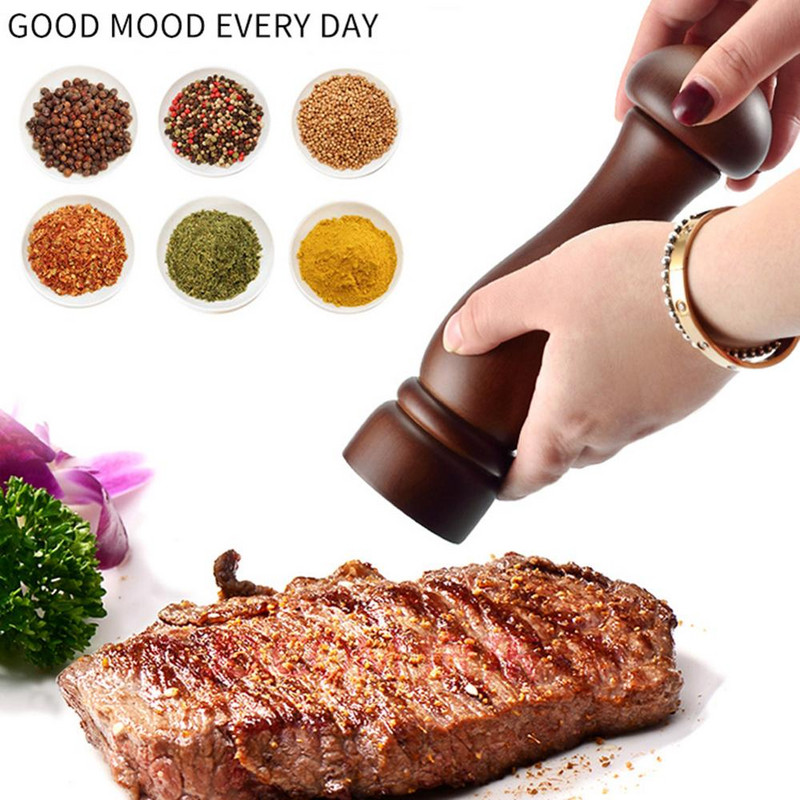 Moara de sare si piper, moara de piper din lemn masiv cu rasnita ceramica reglabila puternica 5" 8" - Ustensile de bucatarie Moara de piper din lemn