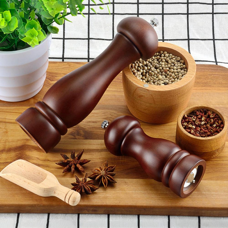 Moara de sare si piper, moara de piper din lemn masiv cu rasnita ceramica reglabila puternica 5" 8" - Ustensile de bucatarie Moara de piper din lemn