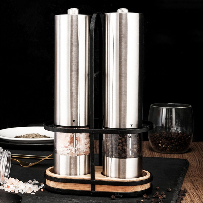 Moara electrica de piper cu suport portabil Rasnita de condiment pentru boabe de condimente din otel inoxidabil cu lumina LED Instrument de tocat bucatarie