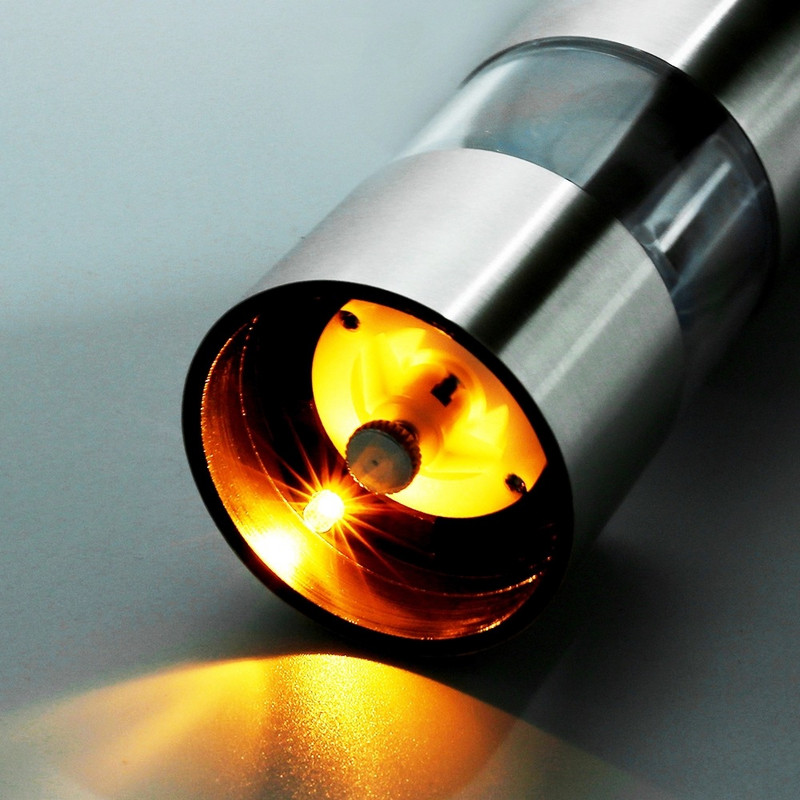 Moara electrica de piper cu suport portabil Rasnita de condiment pentru boabe de condimente din otel inoxidabil cu lumina LED Instrument de tocat bucatarie