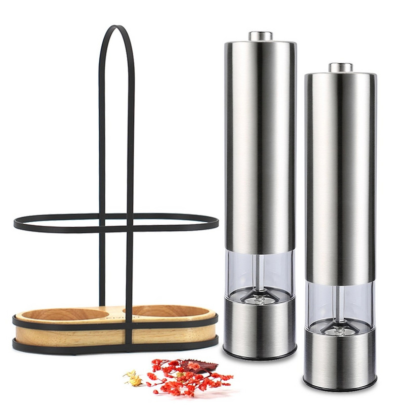 Moara electrica de piper cu suport portabil Rasnita de condiment pentru boabe de condimente din otel inoxidabil cu lumina LED Instrument de tocat bucatarie