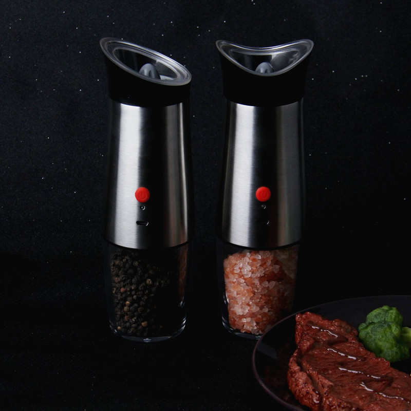 Încărcare USB Set de râșniță pentru sare și piper Funcționare gravitațională Agitator de moara de condimente Condimente reglabil grosier Oțel inoxidabil