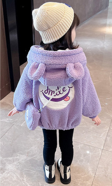 Geaca puf cu broderie si gluga cu urechi