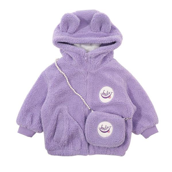 Geaca puf cu broderie si gluga cu urechi