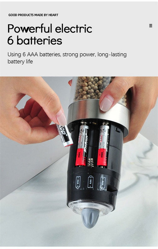 Rasnita electrica de piper Piper macinat de uz casnic, sare de mare, piper negru Sticla de condimente proaspat macinata