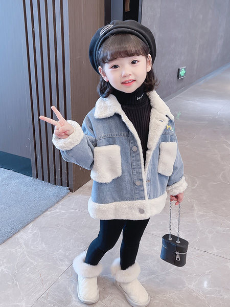 Jachetă de blugi pentru copii cu căptușeală din puf