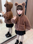 Rudeninis žieminis paltas mergaitei su gobtuvu ir kišene