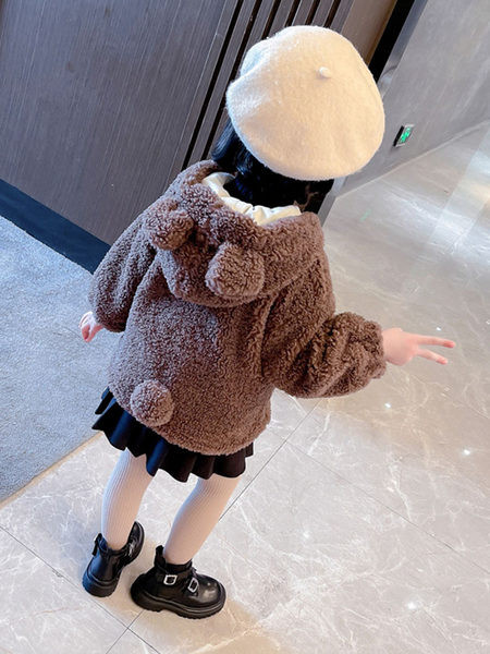 Rudeninis žieminis paltas mergaitei su gobtuvu ir kišene