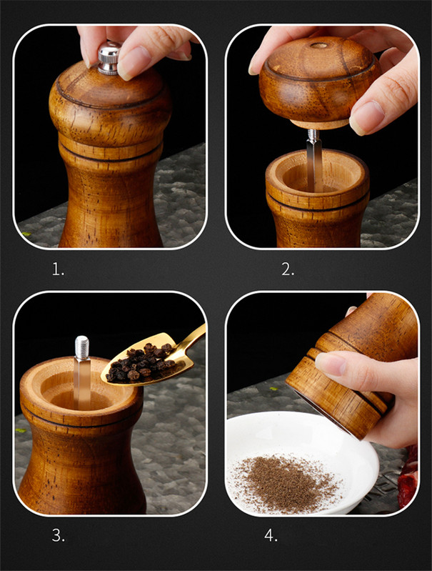 Vakarų restoranas pipirų malūnėlis rankinis malimas pipirai sezamas jūros druska pipirai dabar malti juodųjų pipirų malūnėlis medienos prieskonių stiklainis