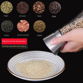 Mlin za papar i sol od brušenog nehrđajućeg čelika, stakleno visoko tijelo od 6 oz, keramički rotor 5 stupnjeva podesiv